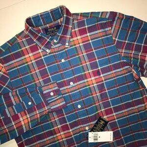 Men's Ralph Lauren Classic Fit Multicolor Oxford Long Sleeve Button Shirt-Size M
